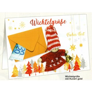 Weihnachtskarte mit Wichtel "Wichtelgrüße..." Geldgeschenk Geschenkanhänger