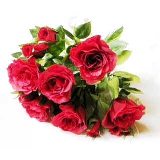 Rosen Strauß klein ca. 27 cm rot 12 Blüten Kunstblume Dekoration
