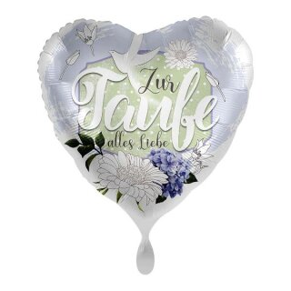 Folienballon - Ø 45cm - Taufe Blüten Herz ungefüllt