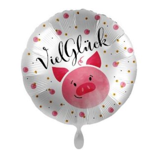 Folienballon - Ø 45cm - Viel Glück Schweinchen rund ungefüllt