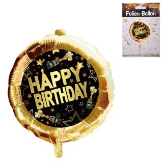 Folienballon - Ø 45 cm - Happy Birthday schwarz/gold ungefüllt