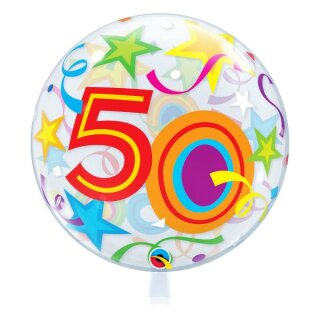 Bubble 50 mit Sternen Ø 56 cm Ballon ungefüllt Qualatex