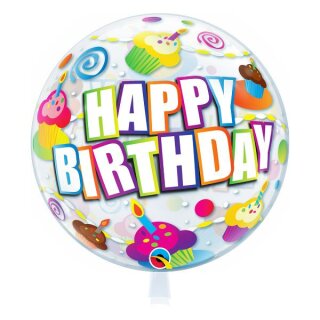 Bubble Happy Birthday Colorful Cupcakes Ø 56 cm Ballon ungefüllt Qualatex