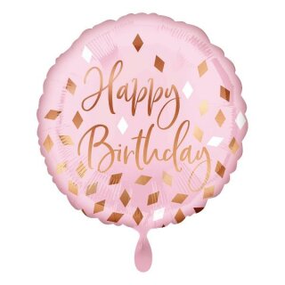 Folienballon - Ø 45cm - rose gold Blush Happy Birthday rund ungefüllt