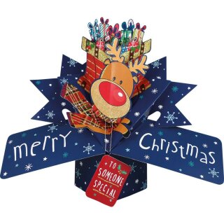 Pop up Karte 3D Rentier mit Geschenken "Merry Christmas" Weihnachten Geldgeschenk Glückwunschkarte