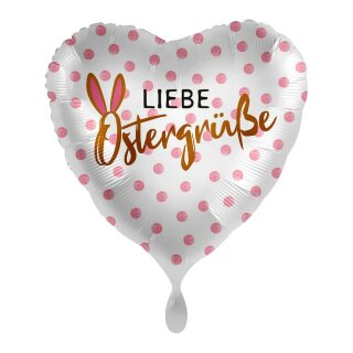 Folienballon - Ø 45 cm - Liebe Ostergrüße Herz weiß rosa ungefüllt