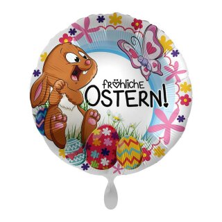 Folienballon - Ø 45 cm - Fröhliche Ostern Hase rund ungefüllt