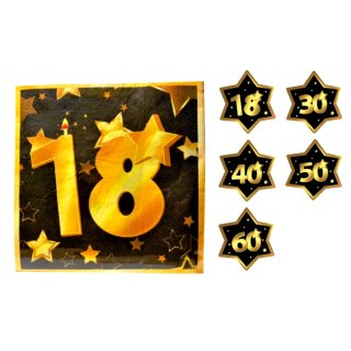 Servietten Geburtstag Jahreszahl schwarz gold 20 Stück 33 x 33 cm
