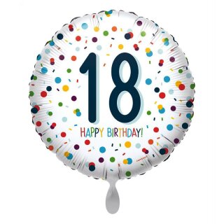 Folienballon - Ø 45cm - Happy Birthday 18 Konfetti Anagram rund ungefüllt