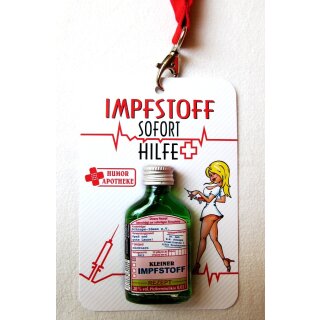 Pfefferminz-Likör mit Karte und Schlüsselband "Impfstoff Soforthilfe" Schnaps  Mini-Flachmann Geschenk Männertag Rucksack