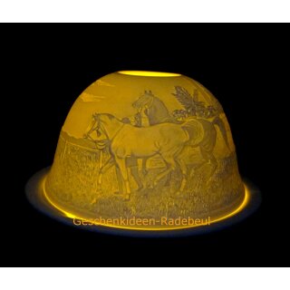 Domlicht "Pferde" Porzellan Dome light Windlicht Teelicht-Halter