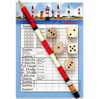 Knobelblock-Set A6 Leuchttürme Spielblock mit Würfeln und Stift maritim