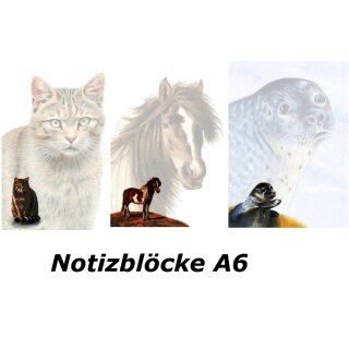 Notizblock A6 mit Motiv Katzen, Pferd, Robben 40 Blatt Klimaschutzpapier