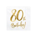 Servietten Geburtstag Zahl "80" weiß gold...
