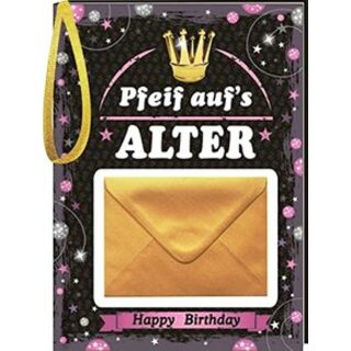 Buch Pfeif aufs Alter für Sie Happy Birthday Schwarz/Pink/Lila Buch mit Einsteckfach für Geldscheine