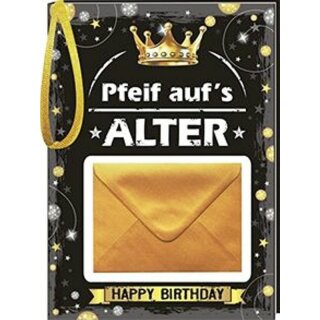 Buch Pfeif aufs Alter für Ihn Happy Birthday Schwarz/Gold/Silber Buch mit Einsteckfach für Geldscheine