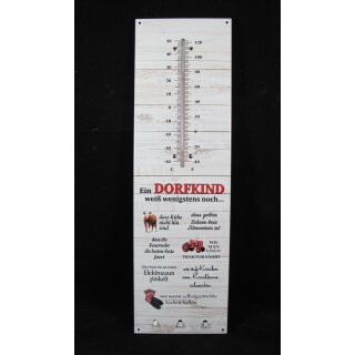 Kult Thermometer mit Schlüsselhalter Metall "Dorfkind" 40 x 12 cm