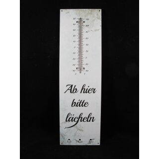 Kult Thermometer mit Schlüsselhalter Metall "Ab hier bitte lächeln" 40 x 12 cm