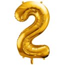 Folienballon XXL Zahl 2 gold - ungefüllt Partydeco