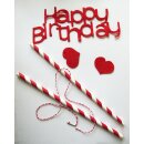 Cake Topper Happy Birthday mit Herzen rot 1 Stück Kuchen Geburtstag Dekoration