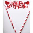 Cake Topper Happy Birthday mit Herzen rot 1 Stück...