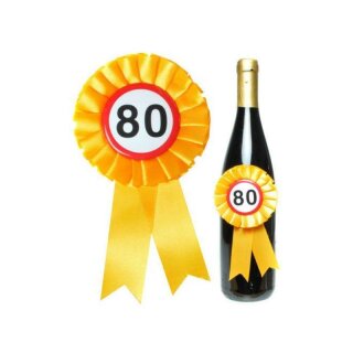 Flaschen-Rosette "80" Geburtstag Flaschendeko Orden Verkehrsschild Deko Geschenk
