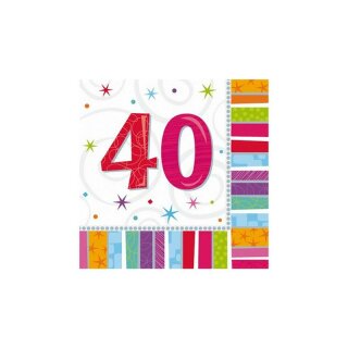 Servietten Geburtstags Zahl "40" bunt 16 St. 3lagig 33 x 33 cm