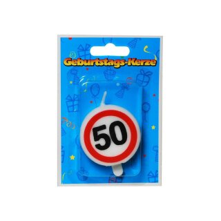 Geburtstagskerze "50" Verkehrsschild Tortenkerze Kuchenkerze
