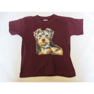 T-Shirt Terrier 110/120 burgundy Hund für Kids 5-6 Jahre