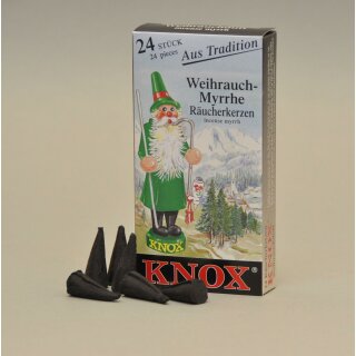 Räucherkerzen Weihrauch-Myrrhe 24 Stk. Duftkegel Knox Größe M