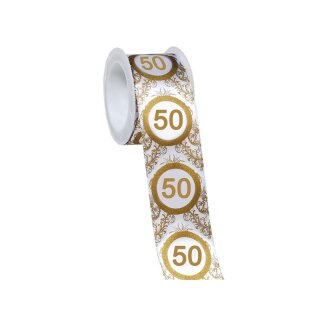 Geschenkband "50" 3mx4cm Satin weiß/golden Schleife Goldene Hochzeit Party Tisch-Deko