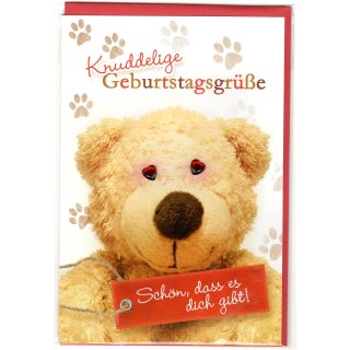 Eulzer Glückwunschkarte Grußkarte Geburtstag "Knuddelige Geburtstagsgrüße"mit Accesoires mit Umschlag