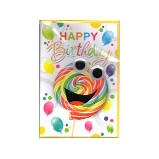 Eulzer Glückwunschkarte Grußkarte Geburtstag " Happy Birthday Wackelaugen Lutscher" mit Accessoires mit Umschlag
