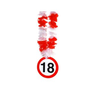 Hawaii-Kette "18" rot/weiß Geburtstag Jahreszahl Verkehrsschild
