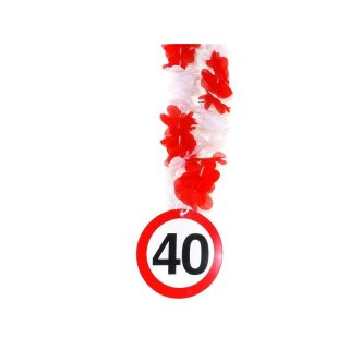 Hawaii-Kette "40" rot/weiß Geburtstag Jahreszahl Verkehrsschild