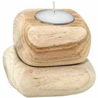 Teelichthalter 2 "Steine" aus Holz Höhe 7cm Kerzenhalter Deko