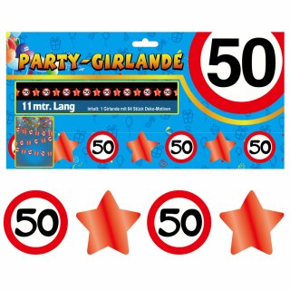 Party - Girlande "50" und Sterne 11 m Verkehrsschild Geburtstag Dekoration