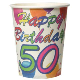 Party-Becher Happy Birthday "50" 6 Stück Pappbecher Geburtstag Picknik