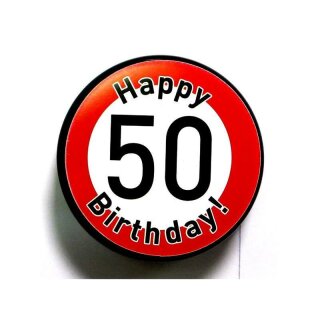 kleine Aludosen &quot;Happy Birthday 50&quot; Pillendose Verkehrsschild Geburtstag