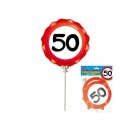 Mini Folienballon 3 Stück "50" selbstaufblasend mit Halter Deko