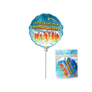 Mini Folienballon 3 Stück "Jugendweihe" blau selbstaufblasend mit Halter Deko