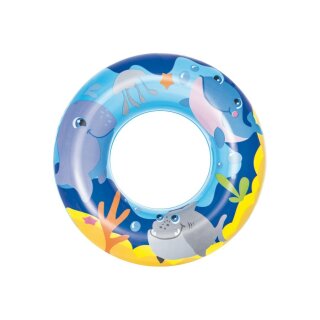 Schwimmring 51cm mit Sicherheitsventil robustes vorgetestes Vinyl Badespaß  blau mit Wal und Delphin