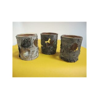 Windlicht Glas mit Baumrinde 7,5x8cm Kerzenhalter Teelicht-Halter Weihnachtsdeko