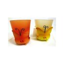Teelichthalter Schmetterling gelb orange Metall Glas Deko...