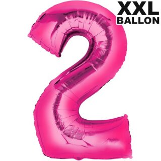 Folienballon XXL Zahl 2 pink -  ungefüllt Anagram