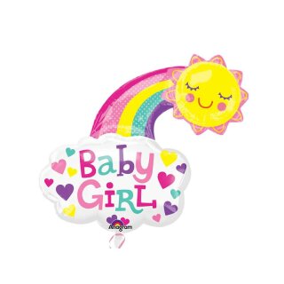 Folienballon XL Baby Girl Sonne Regenbogen 76 cm Anagram ungef&uuml;llt