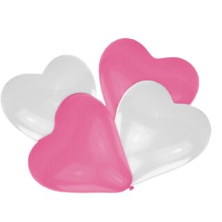 Herzballons Latex 30 cm weiß & pink 50 Stück
