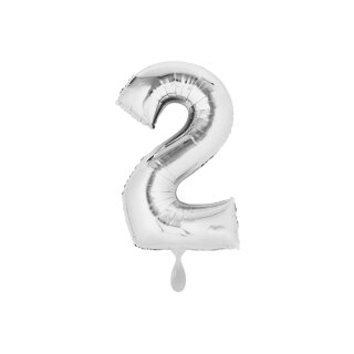 Folienballon XXL Zahl 2 silber - ungefüllt Anagram