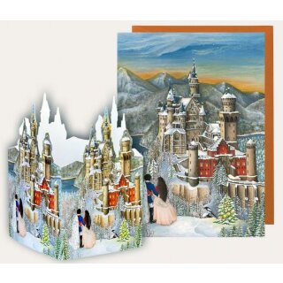 Tisch-Adventskalender Neuschwanstein mit Postkarte Bilder Brück & Sohn Meissen Weihnachten