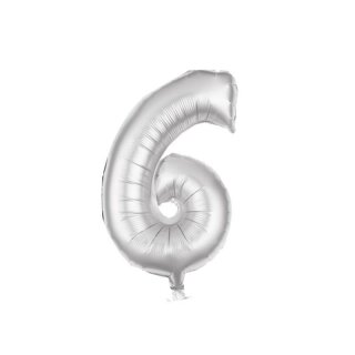 Folienballon Zahl 6 silber -  ungefüllt ca. 70 cm